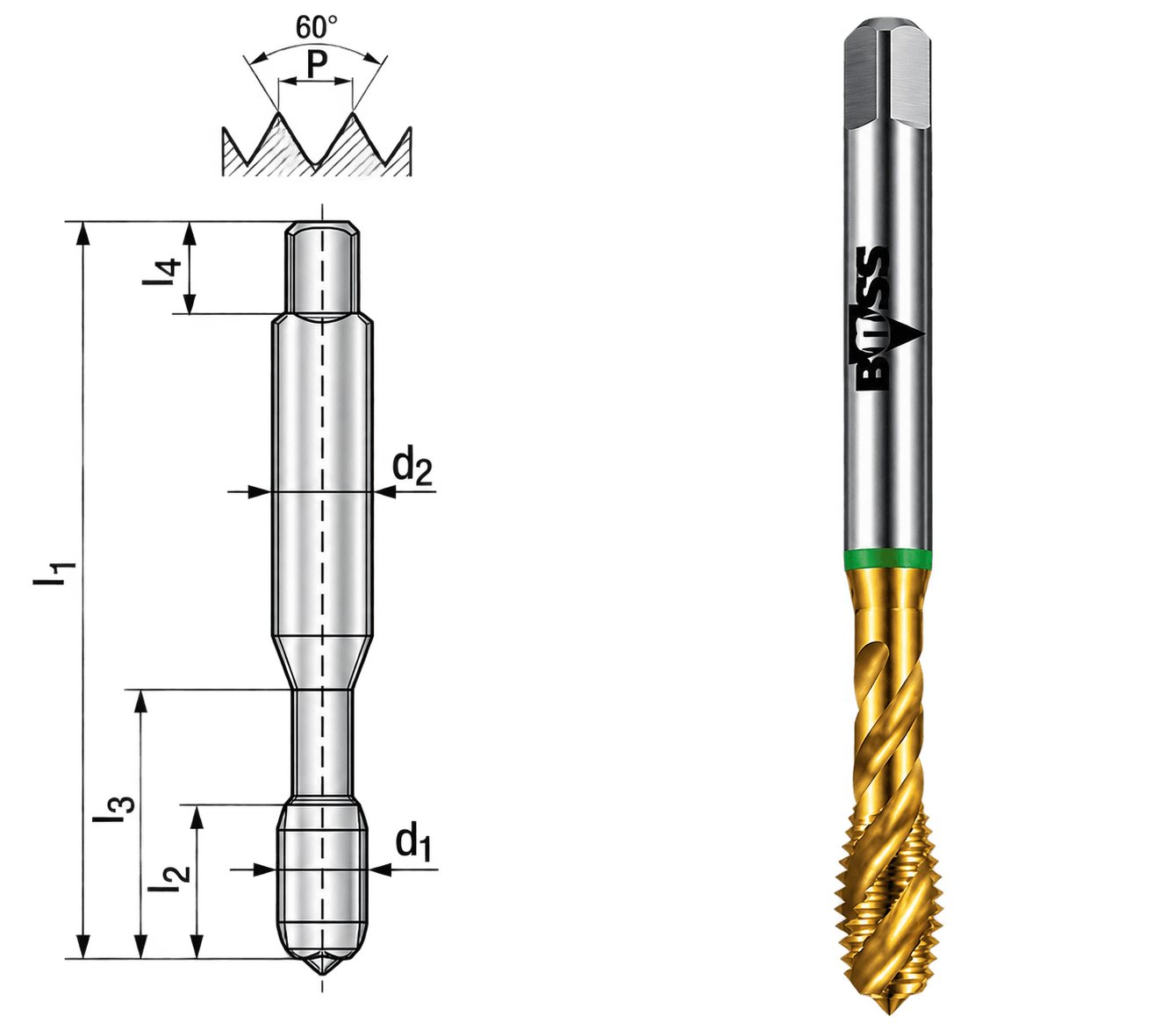 BOSS taps, designed for precision thread cutting in various materials. Please contact our technical team for advice on the suitable tap type.