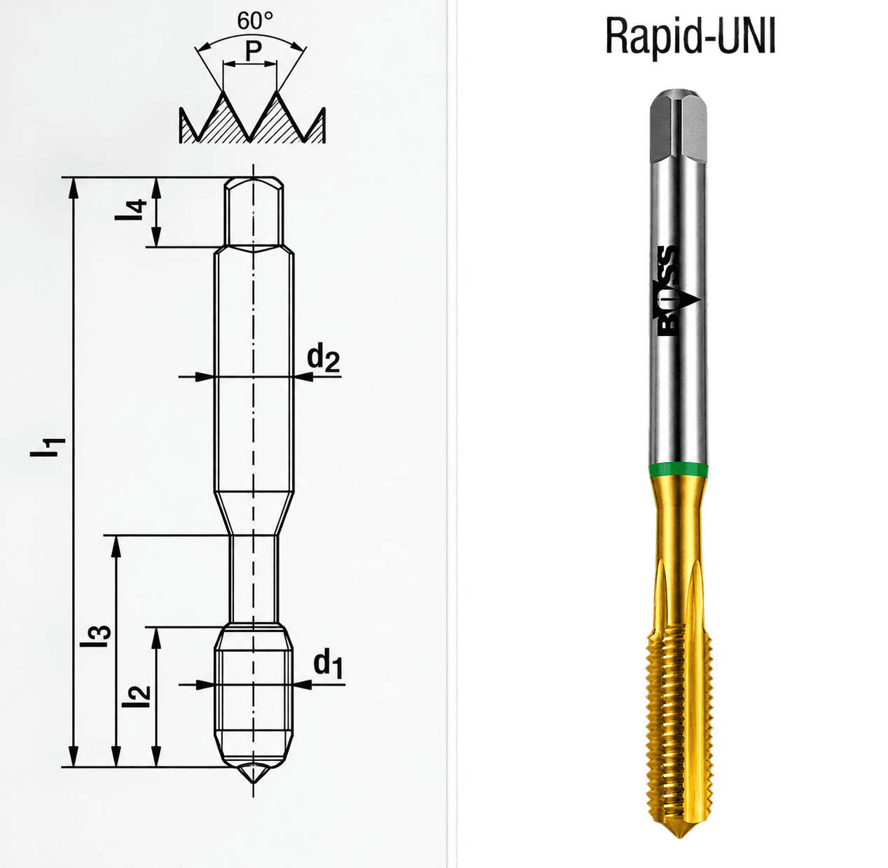 BOSS taps, designed for precision thread cutting in various materials. Please contact our technical team for advice on the suitable tap type.